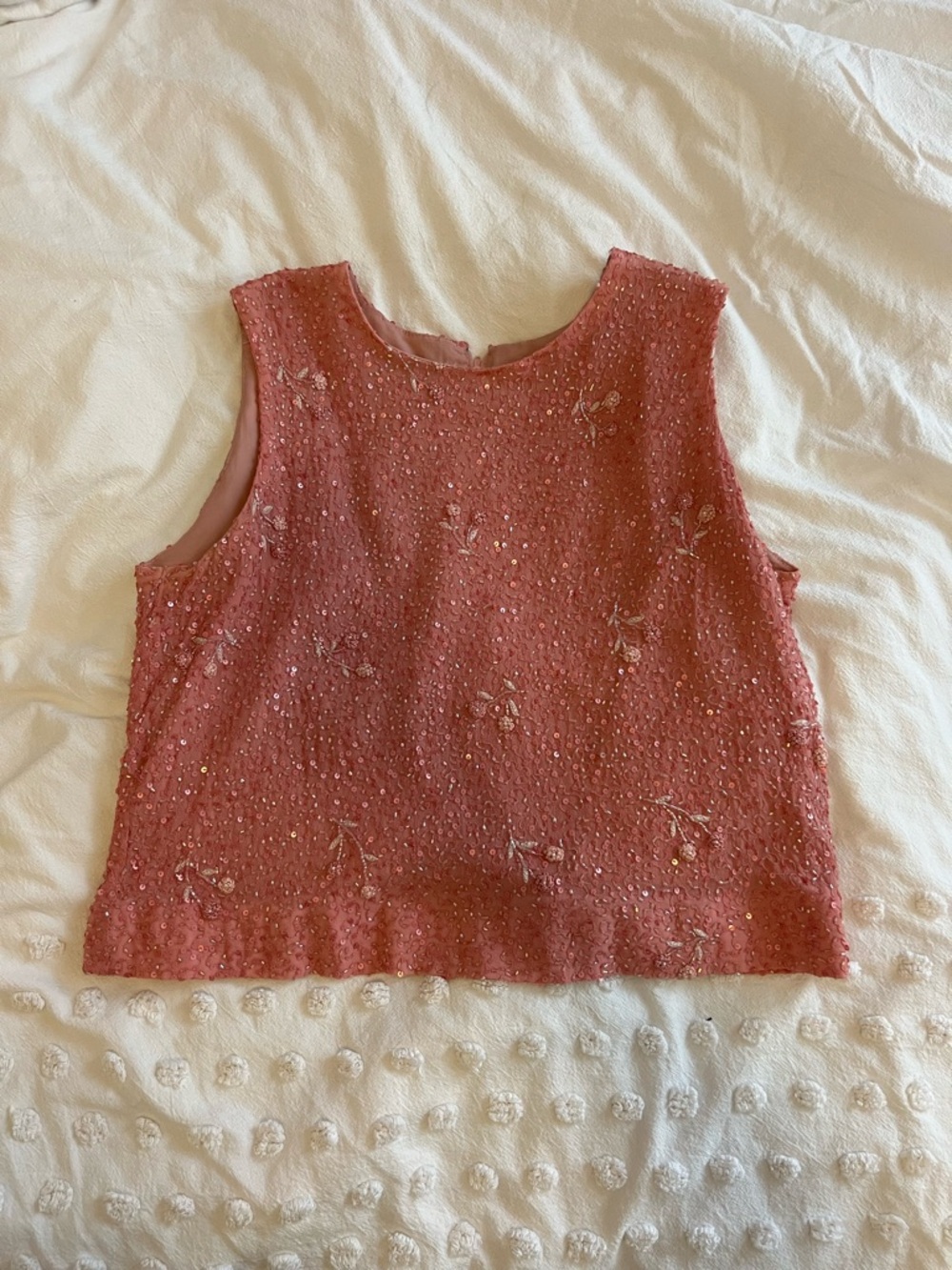 Vintage Beaded Pink Floral Crop Top